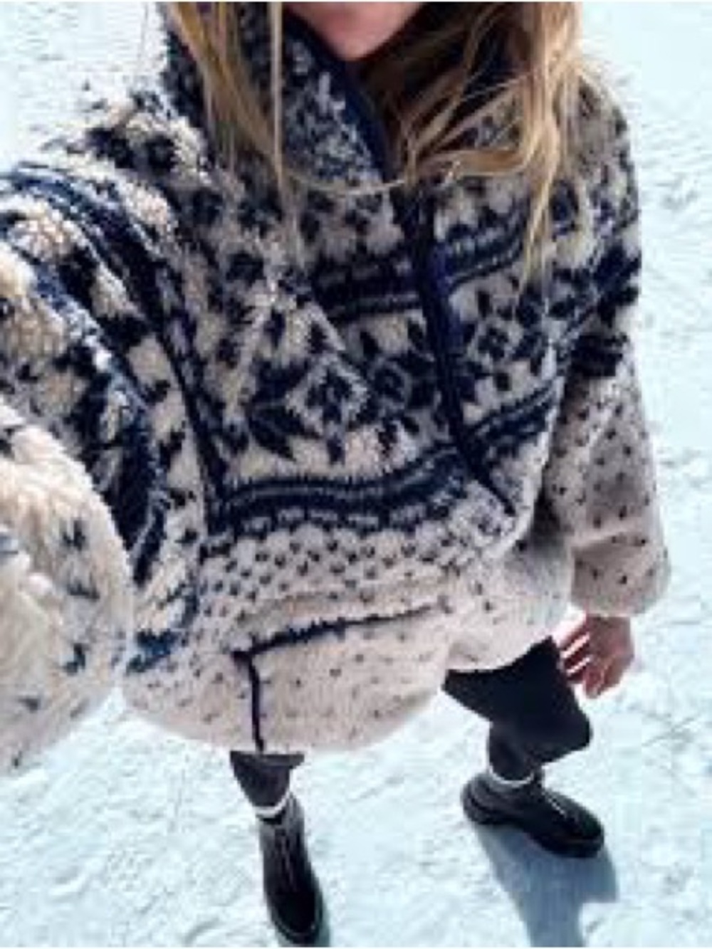 Rumored Cream & Navy Nordic Sherpa Half-Zip Pullover - Picture 3 of 3